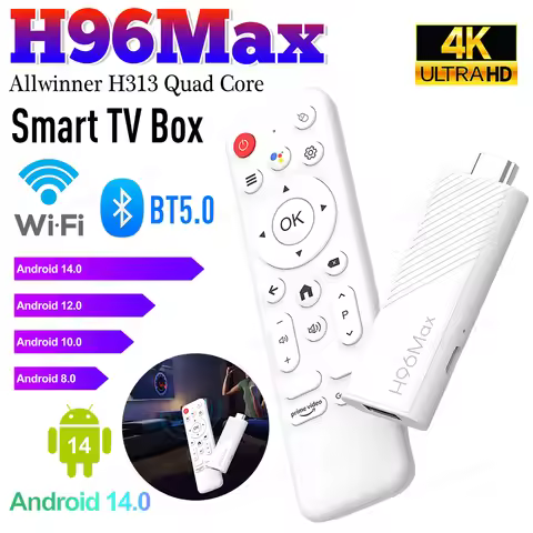 Android14 AI TV Stick H96 MAX H313 Quad Core Wifi6 BT5.0 4K@60fps ATV Launcher Google Voice Assistan