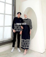 MARLINE BLACK POLOS  - TENUN COUPLE - GAUN TENUN  baju wanita  pasangan  pesta  keluarga  kondangan  sarimbit  batik  Seragam Katun Gamis  Panjang  Motif  Kombinasi