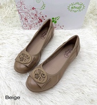 Shuji รุ่น 733-86 รองเท้าคัชชูทำงาน หนังแท้ นิ่ม พื้นนุ่ม หน้ากว้าง ใส่สบาย Size 35-42