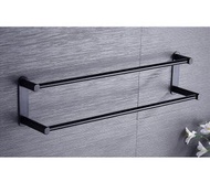 全城熱賣 - 毛巾桿免打孔衛生間加長浴室壁掛毛巾架廁所廚房太空鋁（太空鋁毛巾桿雙桿黑色款81cm(免打孔安裝)）