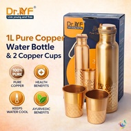 Pure Copper 1L Copper Hammered Water Bottle 2 Copper Hammered Glass Set