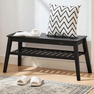 Nnewvante Bamboo Entryway Bench, 33.46" End of Bed Bench, 2 Tier Black Bench for Bedroom, Indoor Ben
