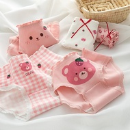 ((32.5-67.5kg) Pure Cotton Pink Cartoon Strawberry Bear Ladies Underwear Cute Sweet Mid-Waist Pure C