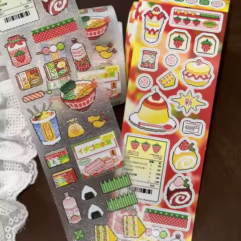 Japanese Kawaii Strawberry Convenience Store Pixel Style Die-Cut Sticker Cute for DIY Phone Case Scr