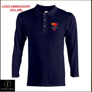 Microfiber Lengan Panjang Long Sleeve collar T Shirt Logo Embroidery Sulam 7 Eleven 7-11 SEVEN ELEVE