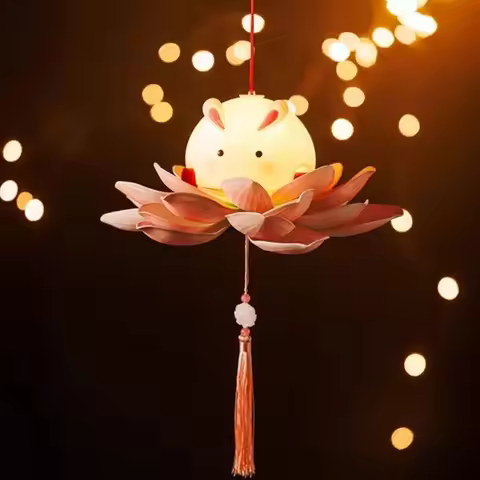 Cute DIY Mid-Autumn Festival Lantern Handmade Handheld Lotus Rabbit Lamp Traditional Mini Holiday De