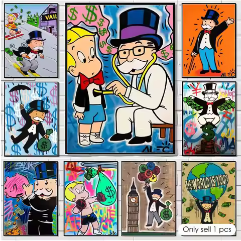 Millionaire and Money Alec Monopoly Poster Modern Minimalist Wall Art for Bedroom Living Room Contem