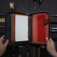 彩虹色活頁夾筆記本拉鍊手帳 純手工牛皮 客製化刻字禮物 訂製