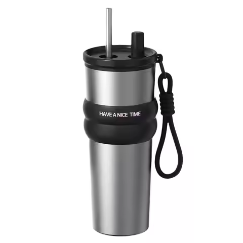710ml 316 Stainless Steel Tumbler Insulated Travel Mug with Straw Lanyard Large Capacity Car Water C
