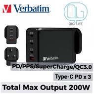 Verbatim - 4 Port 200W PD 3.0 &amp; QC 3.0 GaN 充電器插蘇｜66703｜