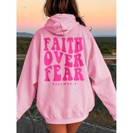 Inspirational Hoodie Faith Over Fear Print With Psalm5:3