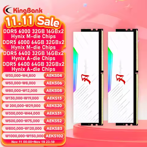 KingBank DDR5 RGB RAM Memory 16GB 32GB 64GB 6000MHz 6400MHz White Hynix Chip for Desktop Series PC R