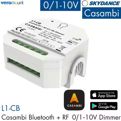 Skydance L1-CB Casambi Bluetooth 2.4G RF 0/1-10V Dimmer AC110 220V 1CH*3A APP Control Push Dim for 0