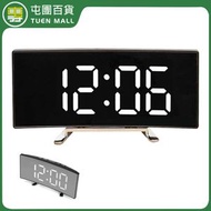 黑殼鏡面桌面夜光電子鐘  大屏幕弧形LED家用數字時鐘 [平行進口]