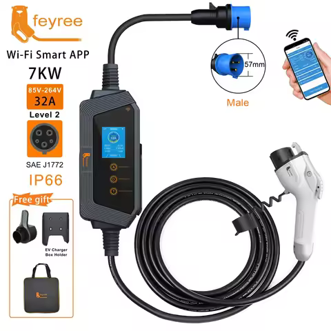 feyree Type1 Portable EV Charger 7KW 32A 1Phase J1772 Socket with 5m Cable Smart APP WIFI Control Ve