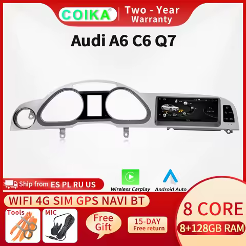Android 14 8+128GB Car Multimedia CarPlay Screen For Audi A6 C6 Q7 2005-2015 MMI 2G 3G Player Naviga