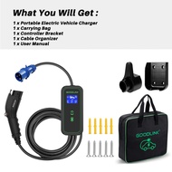 GOODLINK EV Portable Charger เครื่องชาร์จรถยนต์ไฟฟ้า 32A/7KW หัวชาร์จ TYPE 2 RCD TYPE B แถมที่แขวน แ