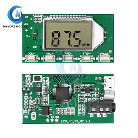 FM Transmitter Module DC 3-5V DSP PLL 87-108MHz Frequency LCD Digital Display with Wireless Micropho