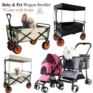 [SG STOCK] Pe Carrier Stroller Pets Baby Toddler Cat Dog Wagon Stroller with Roof with Brakes Safety Travel Wagon