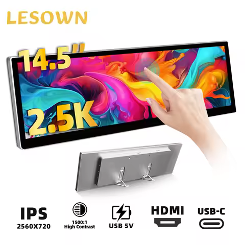 LESOWN 14.5 inch 2560x720 Portable Long Bar Touch Monitor USB C HDMI 2.5K 1500:1 PC Laptop Auxiliary