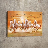 Seven Running White Horse Animals Painting Artistic Canvas Art Vastu 7 Horses Wall Sticker Poster