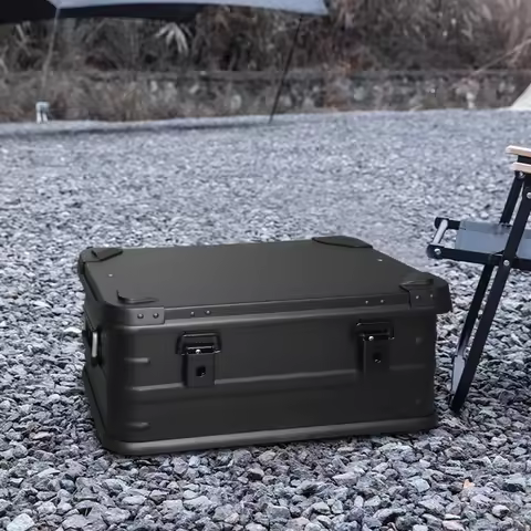 30L 50L 80L Aluminum Alloy Travel Storage Box Black Storage Box for Camping Household Car Picnic Tra