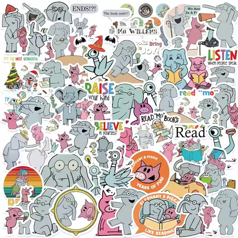 50pcs Elephant and Piggie Stickers for Laptop Scrapbook Phone Luggage Guitar Bike Laptop Cute Fun Ca