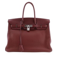 二手愛馬仕 Birkin 35 手提包，Taurillon Clemence Rouge Garance 皮革，2009 年款，紅色，銀色五金，M 碼，A4 尺寸，皮帶扣。