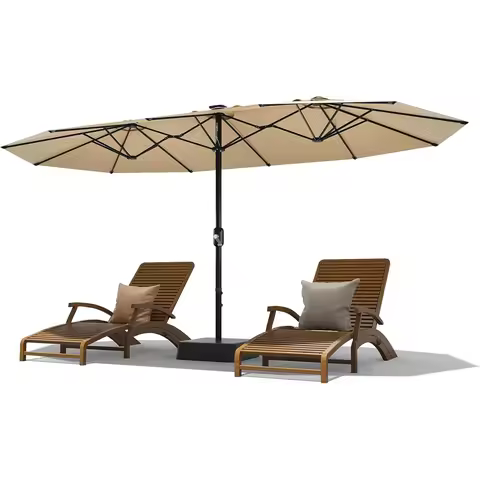 Large Patio Umbrella, Double-Sided Rectangle Market Umbrella with Cross Base and Sandbag for Pool La