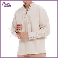 Yoewre Men Lace-up Top Pirate Punk Retro Top Mens Gothic Punk Pirate Style Lace-up V Neck Long Sleev
