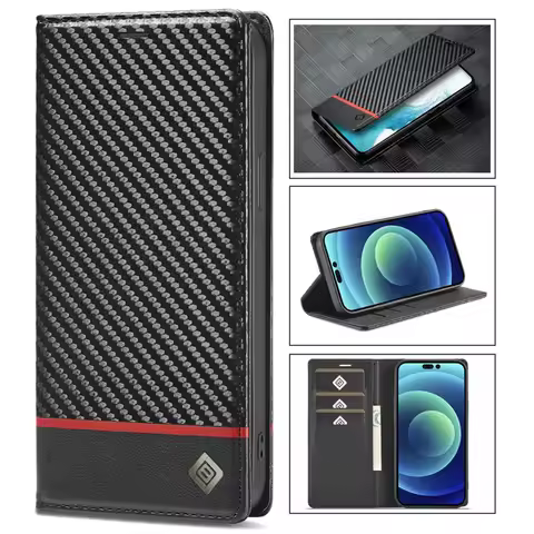 LC-imeeke Carbon Fiber Magnetic Wallet Case For Xiaomi Redmi Note 13 Pro 13C 4G Note13 Pro 13Pro 5G 