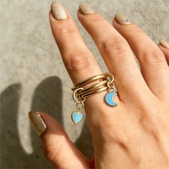 Women's Stackable Spinelli Kilcollin Rings With Blue Heart Moon Pendants Girls Gold Color Stainless 