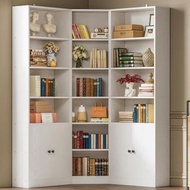 corner bookshelf and bookcase with 2 storage cabinets and 7 tier shelves, 71" height storage shelves