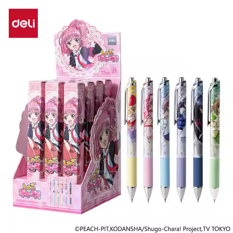 Deli TX001 Official Shugo Chara Quick Dry Push Gel Pen 0.5mm ST Tip Black Ink Refillable Student Exa