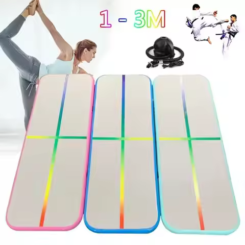 Air Tracks Durable 1x0.6x0.1m Inflatable Gymnastics Mat Tumbling Gym Mat With Colorful Line Indoor Y
