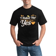 I Asked Her And She Said Yes Engagement Red Hearts Proposal Fashion Custom Round Neck T Shirt For Co