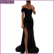 Womens Sequin Prom Dress with Slit Sparkly Off Shoulder Gown Formal Mermaid Evening Party Maxi Dress