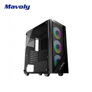 Mavoly 松聖 3070 黑 玻璃透側機殼 (ATX/內建風扇前3(炫彩定光)/網孔面板/顯卡320mm/塔散155mm)