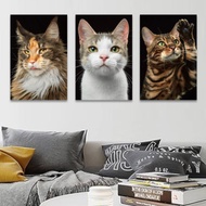 Cute Cat Wall Painting with Frame Canvas Art Decor Hiasan Dinding Rumah Lukisan Kucing Comel 3pcs