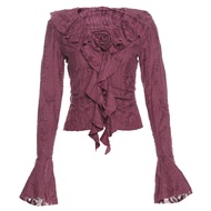 Áo Thun Dài Tay Nữ KLIOU Họa Tiết Hoa 3D Thủ Công Áo Thun Bó Sát Thời Trang Thu Đông Chất Liệu Polye