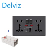 Delviz Type-C interface socket EU/UK/US 5-hole wall-mounted USB socket PD18W 3100mA smart fast charg