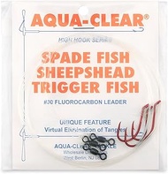 Aqua-Clear, Spade Fish Snelled Hooks, 1/0 Ultrapoint Red Hook, 30 lb / 13.6 kg Triple Fish Fluorocar