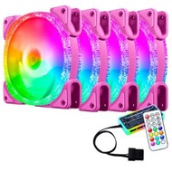 全城熱賣 - 電腦機箱散熱器 幻彩RGB光機箱風扇 (4個冰鑽①代（粉）+標準控制器風扇+標準控制器套裝