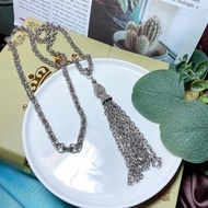 【西洋古董飾品】優雅掐絲銀流蘇垂墜 曲波紋藤編鏈條項鍊 長項鍊