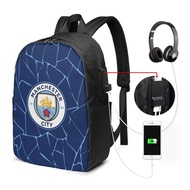Manchesters City Backpack Laptop USB Charging Backpack 17 Inch Travel Backpack School Bag Large Capacity Student School Bag
