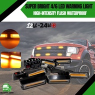 BEACON AUTO 4/6 LED Warning Strobe Light 12V/24V Waterproof Amber/White Flash Lamp for Lorry, Car, 4
