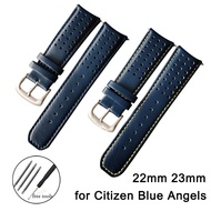 Breathable Genuine Leather Watch Strap for Citizen Blue Angels 22mm 23mm Hight Quality Double Colors Belt Bracelet Porous Sport Soft Watchband Curved End Wristband