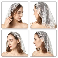 JN Wedding Lace Veil Rose Flower Veil Mass Head Scarf for Women Church Attendance