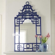歐式古典精美藍色雕花衛浴浴室圓鏡化妝鏡公主鏡墻上壁掛裝飾鏡子