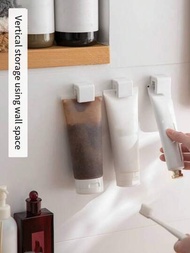 3入組浴室牙膏分配器架,白色壁掛式掛鉤,適用於洗手乳和潔面泡沫,多功能自粘式掛鉤